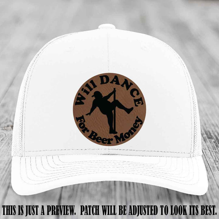 Will Dance for Beer Money – Dark Brown to Black Patch 🕺🍺 on a White Hat