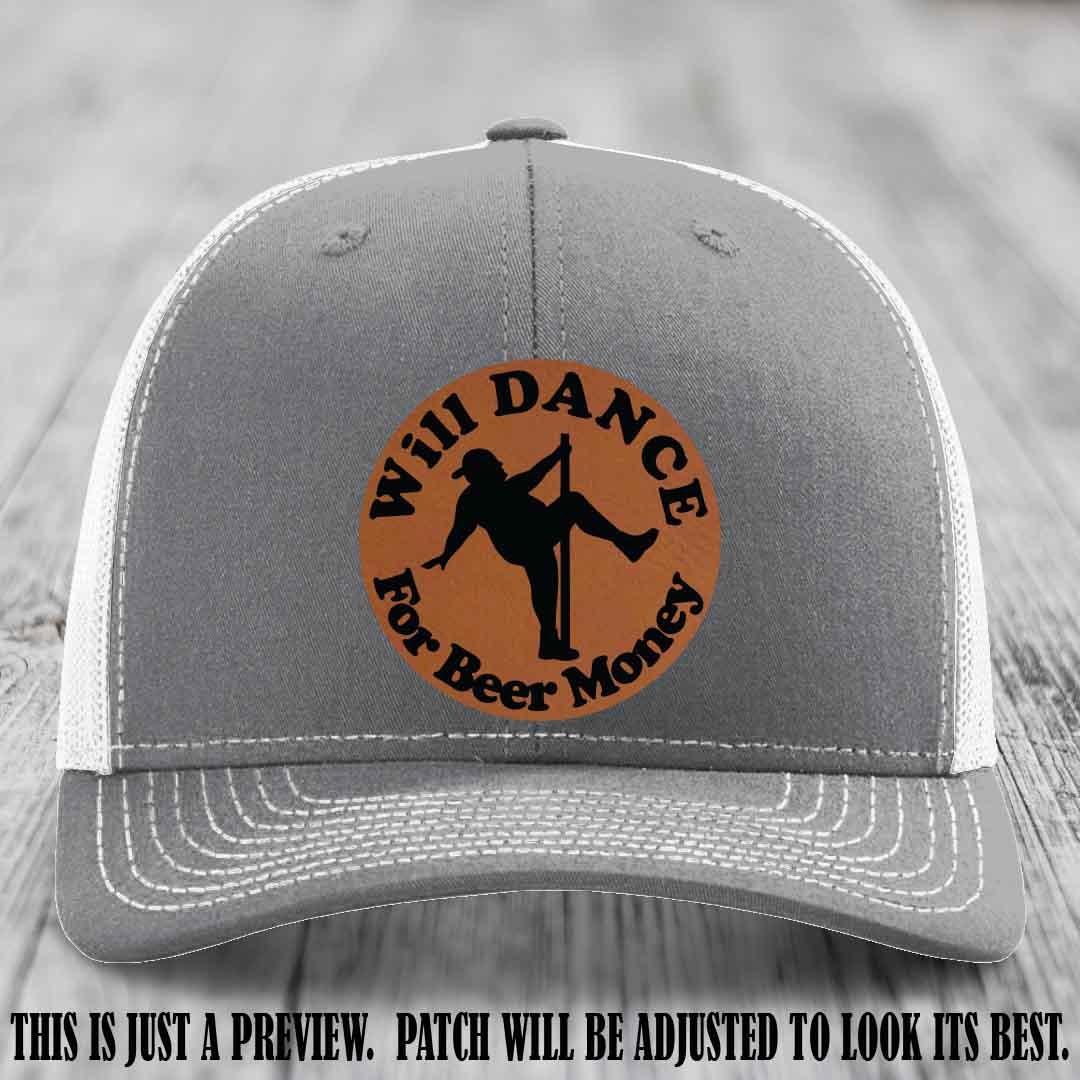 Will Dance for Beer Money – Rawhide to Black Patch 🤠💃 on a Heather Grey to White Hat