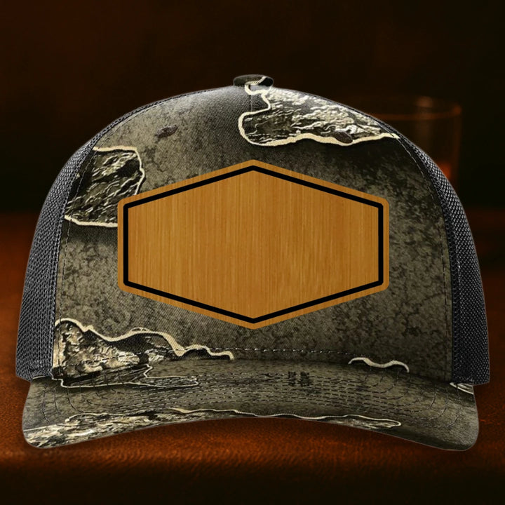 Upload Your Logo Custom Leather Patch Hat - Richardson 112PFP Realtree Escape To Black