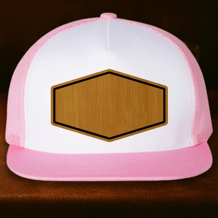 Upload Your Logo Custom Leather Patch Hat - Yupoong 6006 Pink To White To Pink