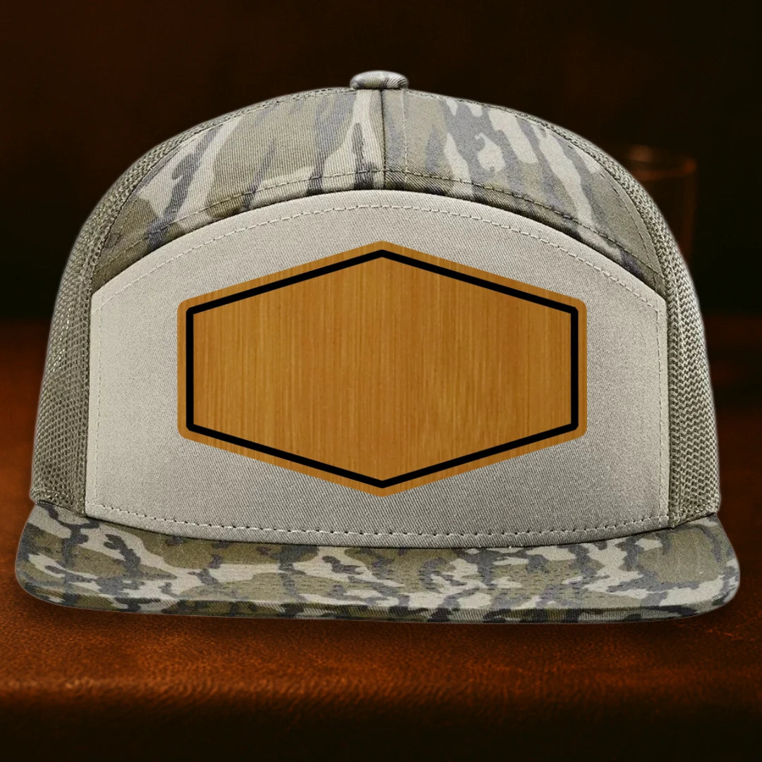 Upload Your Logo Custom Leather Patch Hat - Richardson 168P Mossy Oak Bottomland To Loden