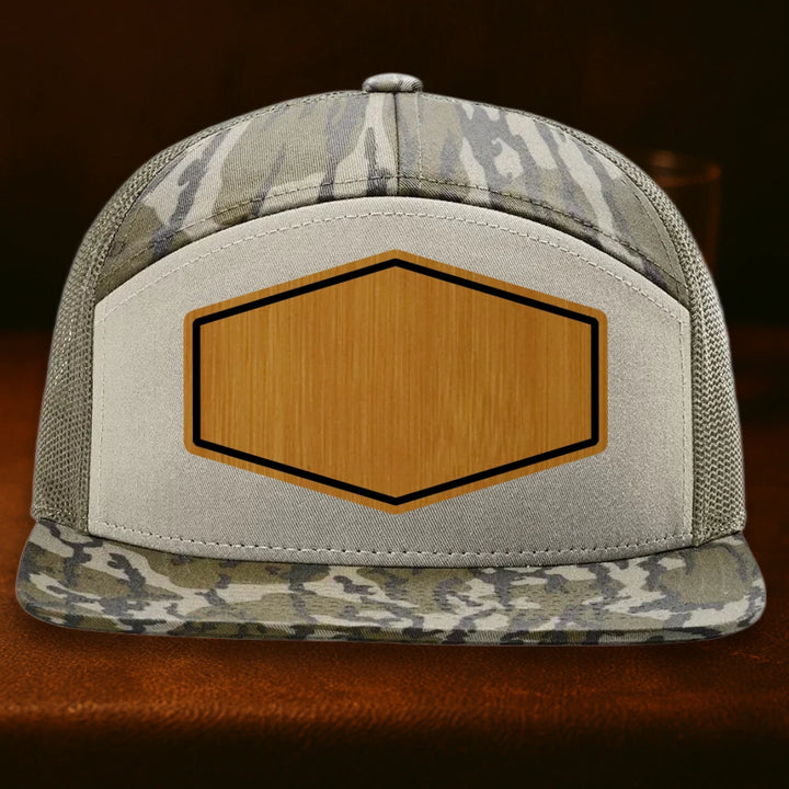 Upload Your Logo Custom Leather Patch Hat - Richardson 168P Mossy Oak Bottomland To Loden