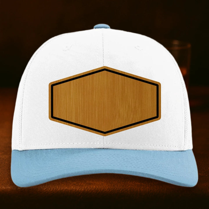 Upload Your Logo Custom Leather Patch Hat - Richardson 112 White To Columbia Blue Combo