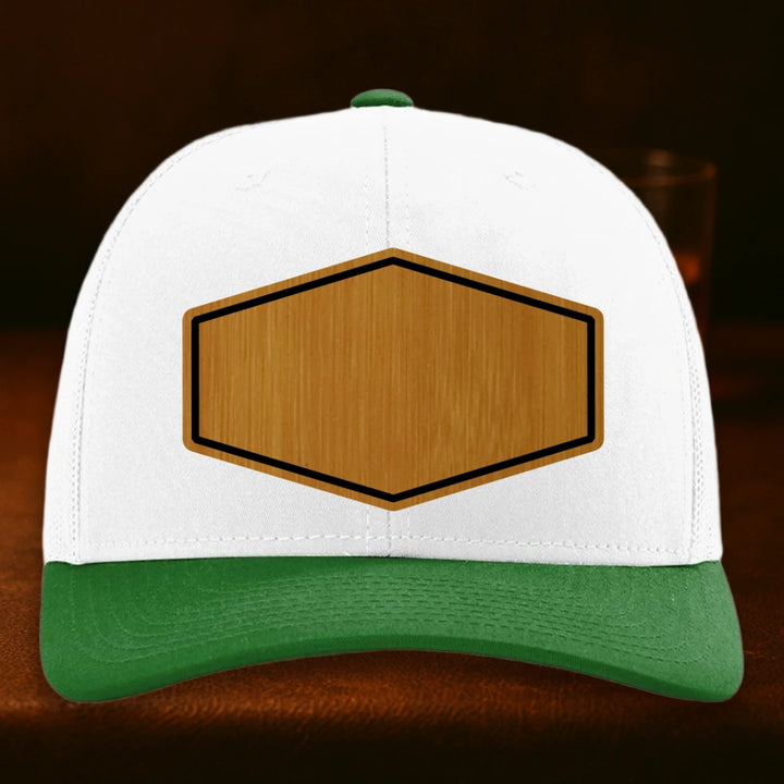 Upload Your Logo Custom Leather Patch Hat - Richardson 112 White To Kelly Combo