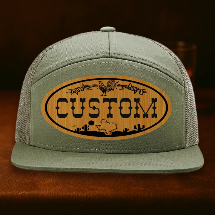 Lonestar Rooster Personalized Leather Patch Hat - Richardson 168 Loden