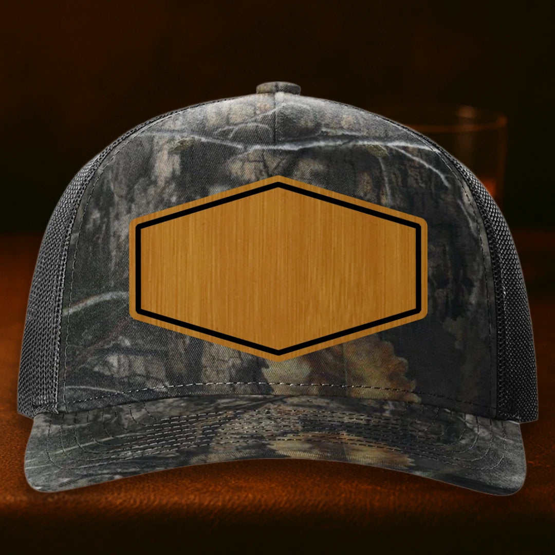 Upload Your Logo Custom Leather Patch Hat - Richardson 112PFP Mossy Oak Country DNATo Black