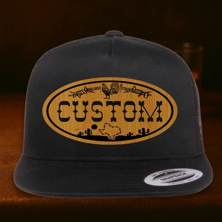 Lonestar Rooster Personalized Leather Patch Hat - Yupoong 6006 Black