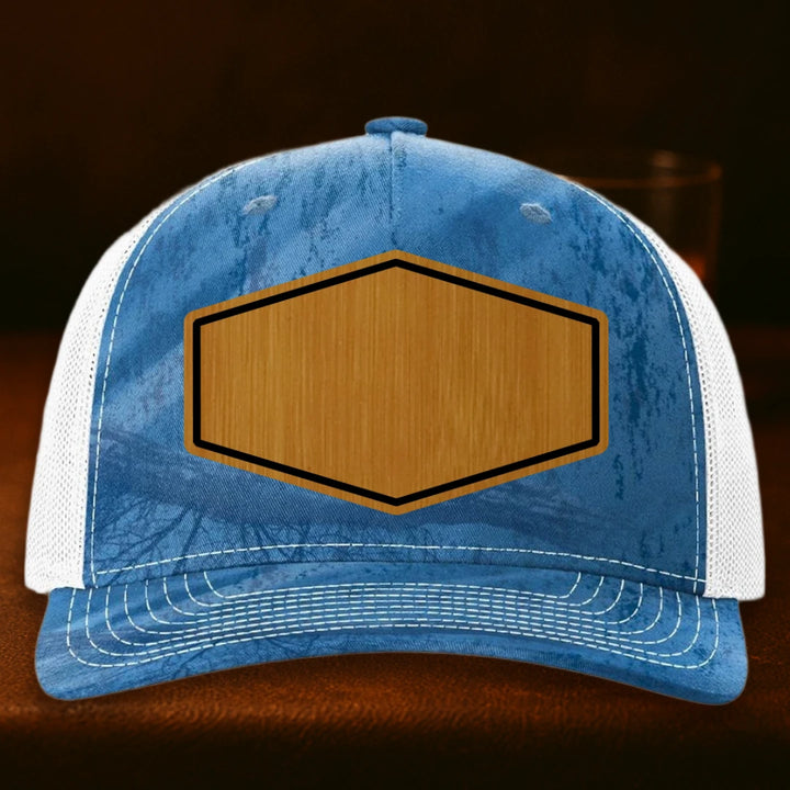 Upload Your Logo Custom Leather Patch Hat - Richardson 112PFP Realtree Fishing Light Blue To White