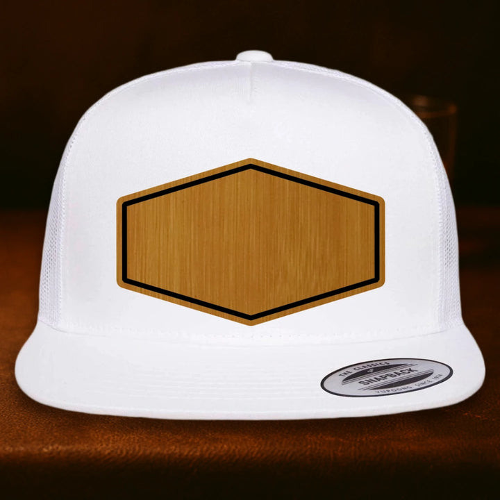 Upload Your Logo Custom Leather Patch Hat - Yupoong 6006 White