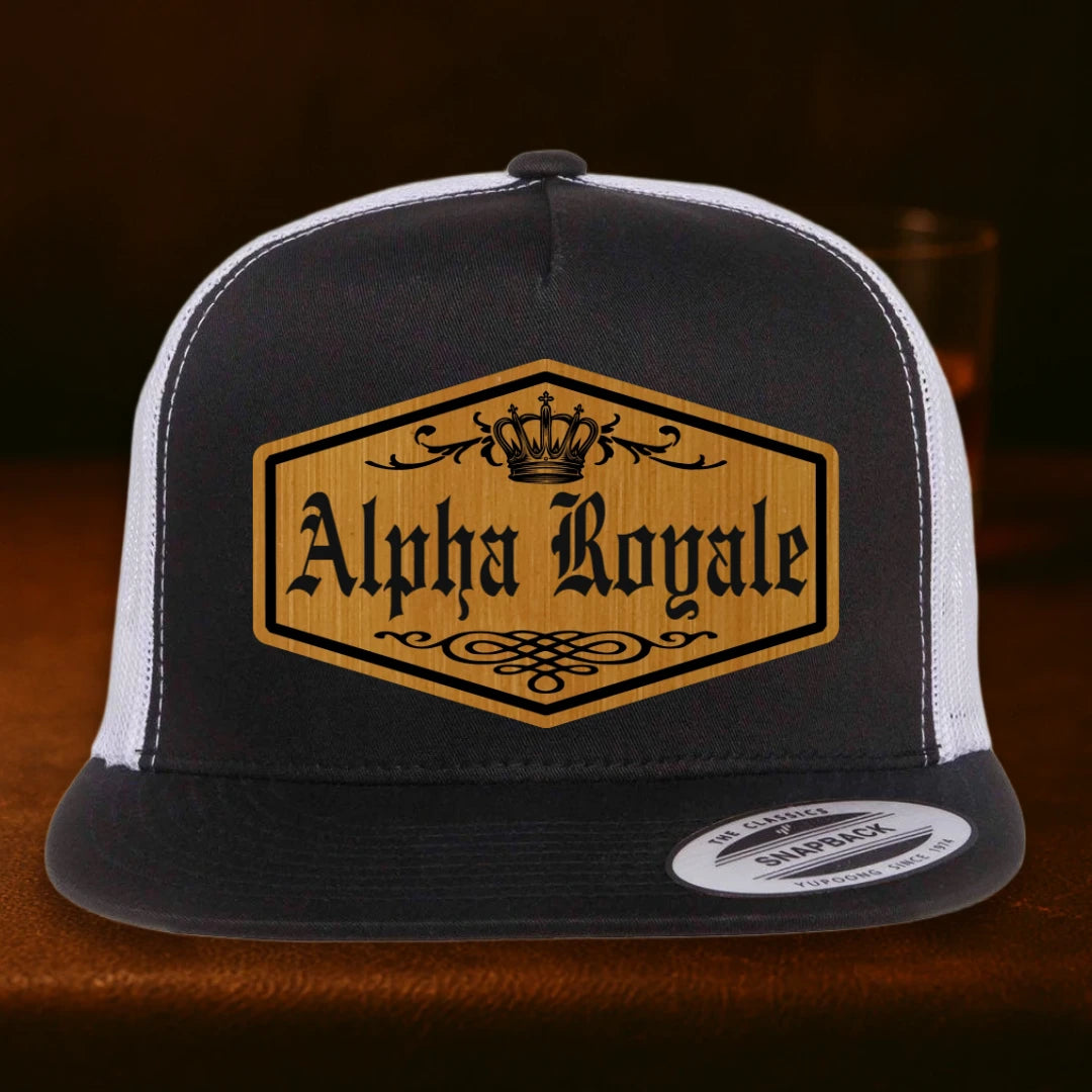 Alpha Royale Personalized Leather Patch Hat - Yupoong 6006 Black To White