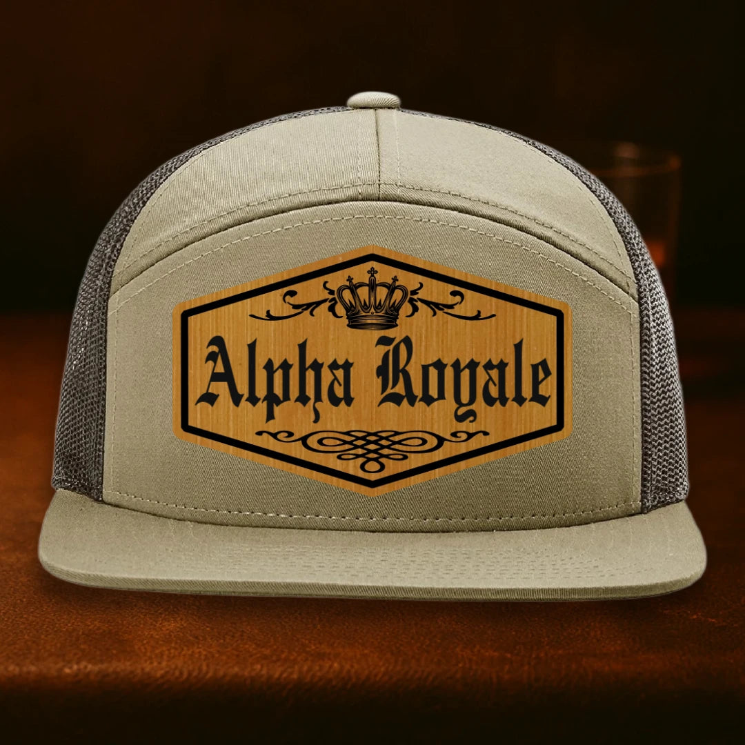 Alpha Royale Personalized Leather Patch Hat - Richardson 168 Pale Khaki To Loden