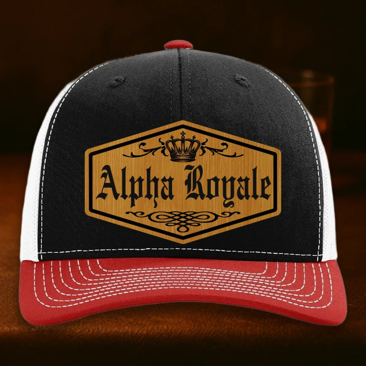Alpha Royale Personalized Leather Patch Hat - Richardson 112 Black To White To Red