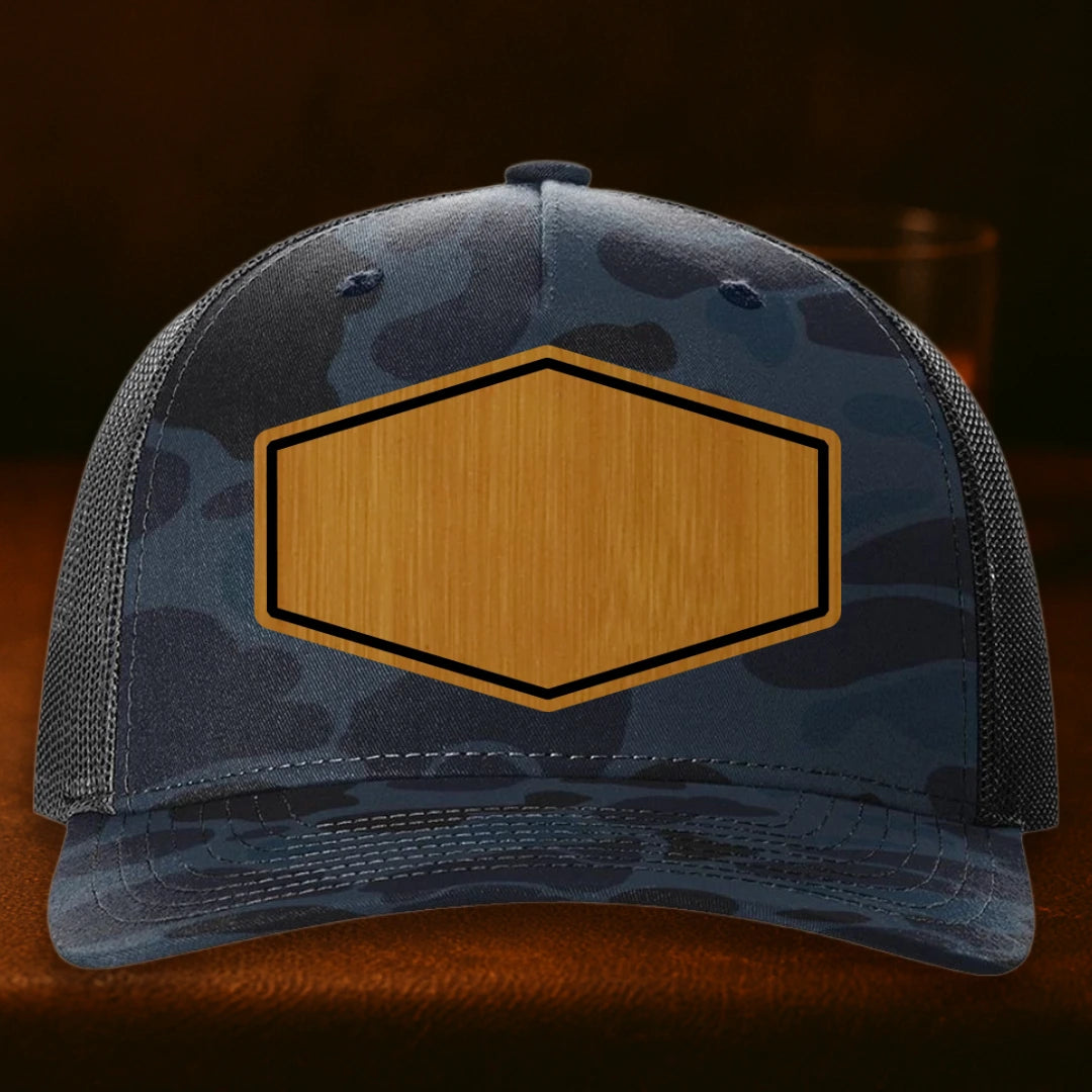 Upload Your Logo Custom Leather Patch Hat - Richardson 112PFP Admiral Duck Camo To Black