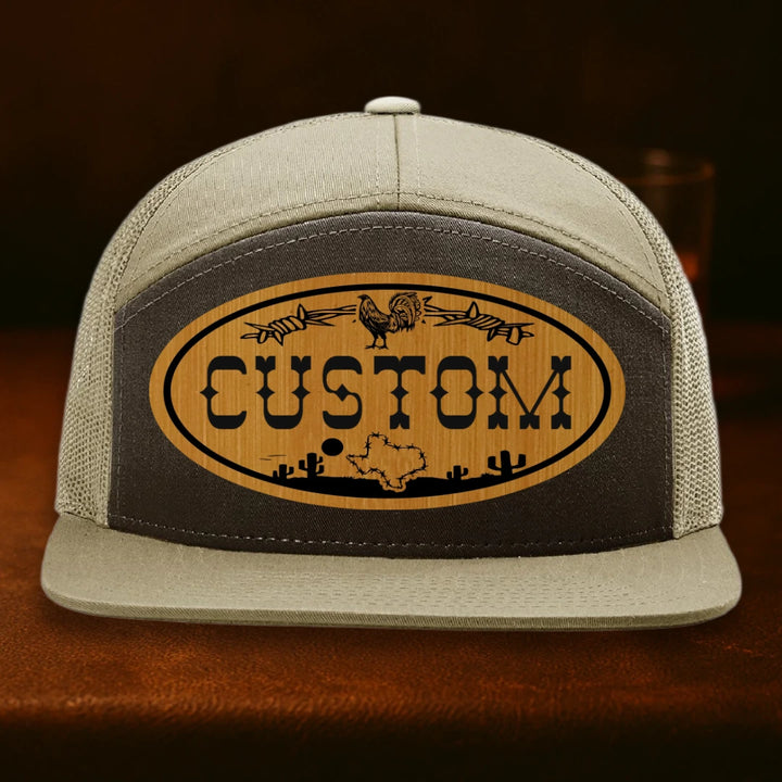 Lonestar Rooster Personalized Leather Patch Hat - Richardson 168 Brown To Khaki