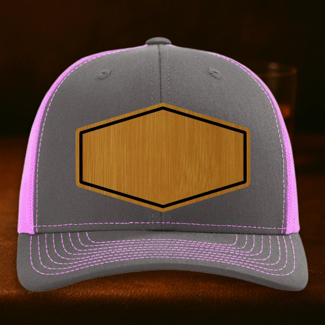 Upload Your Logo Custom Leather Patch Hat - Richardson 112 Charcoal To Neon Pink