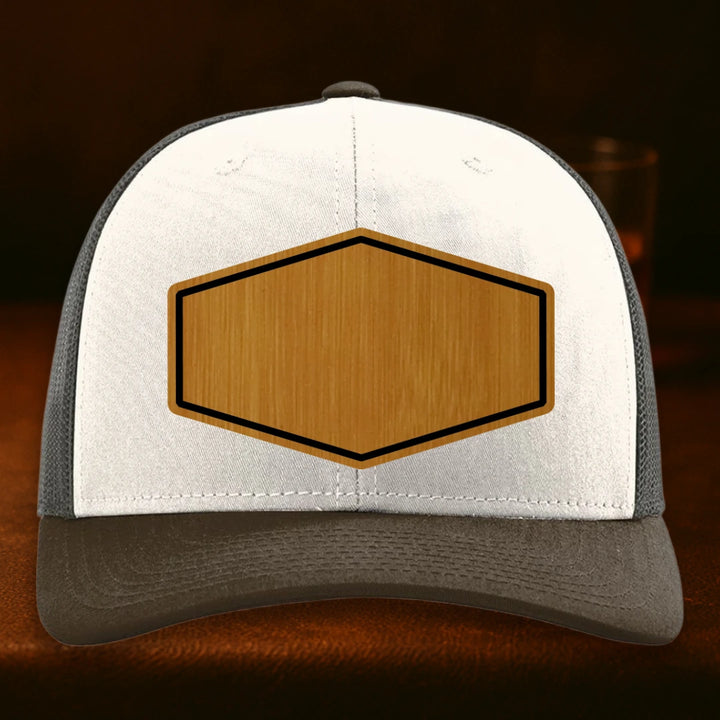 Upload Your Logo Custom Leather Patch Hat - Richardson 112 Cream To Grey To Brown