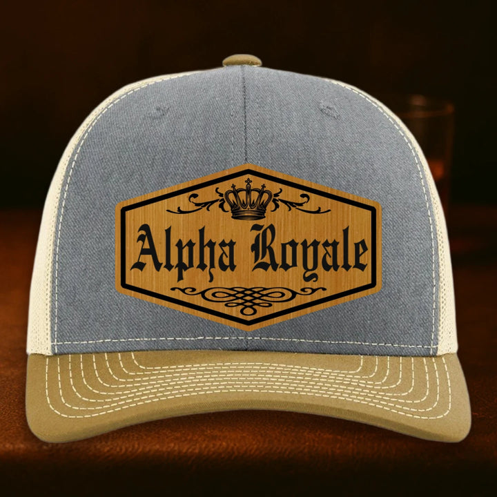 Alpha Royale Personalized Leather Patch Hat - Richardson 112 Heather Grey To Birch To Amber Gold
