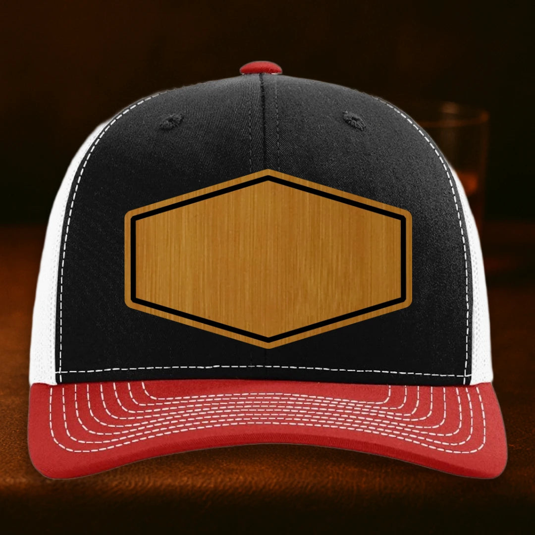Upload Your Logo Custom Leather Patch Hat - Richardson 112 Black To White To Red