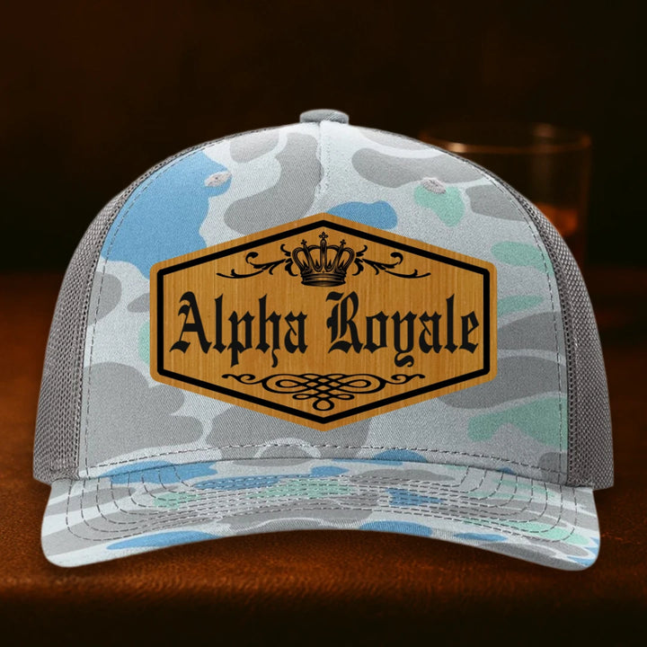 Alpha Royale Personalized Leather Patch Hat - Richardson 112PFP Saltwater Duck Camo To Charcoal