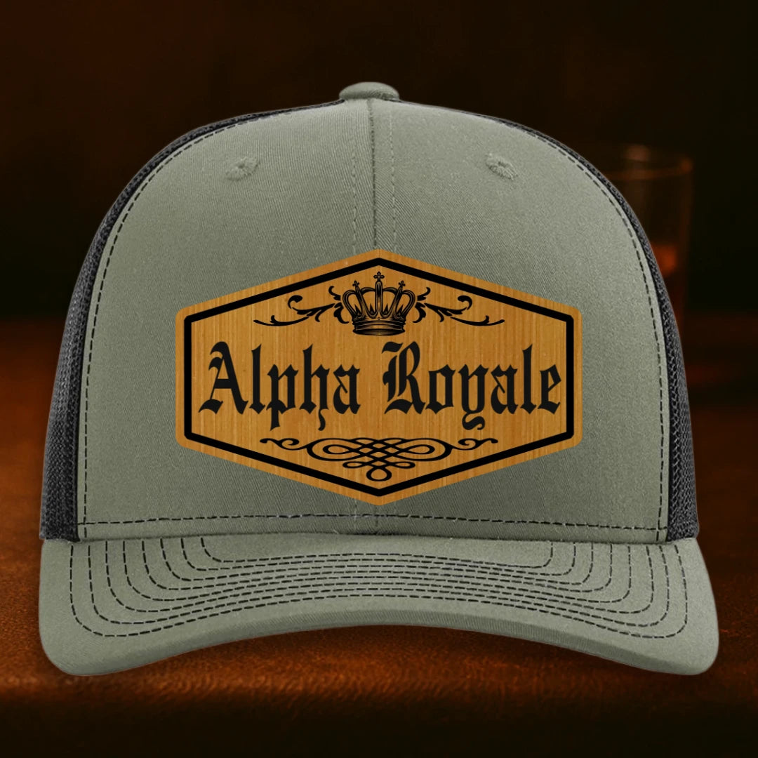 Alpha Royale Personalized Leather Patch Hat - Richardson 112 Loden To Black