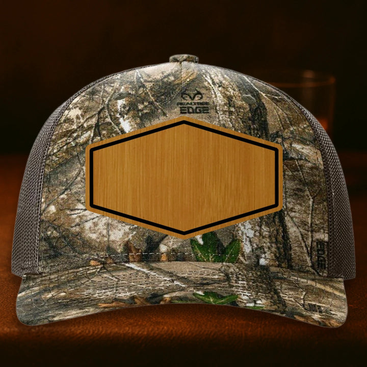 Upload Your Logo Custom Leather Patch Hat - Richardson 112PFP Realtree Edge To Brown