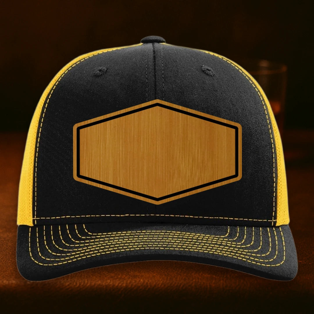 Upload Your Logo Custom Leather Patch Hat - Richardson 112 Black To Gold
