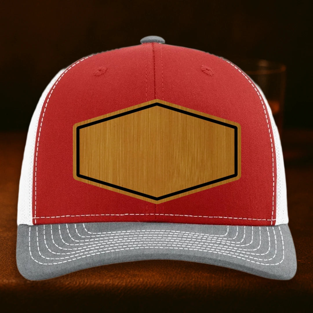 Upload Your Logo Custom Leather Patch Hat - Richardson 112 Red To White To Heather Grey