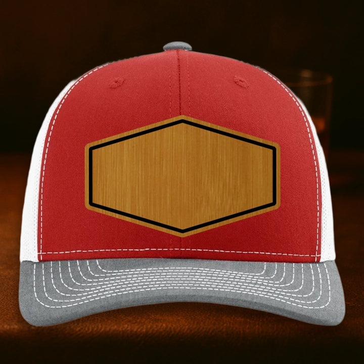 Upload Your Logo Custom Leather Patch Hat - Richardson 112 Red To White To Heather Grey