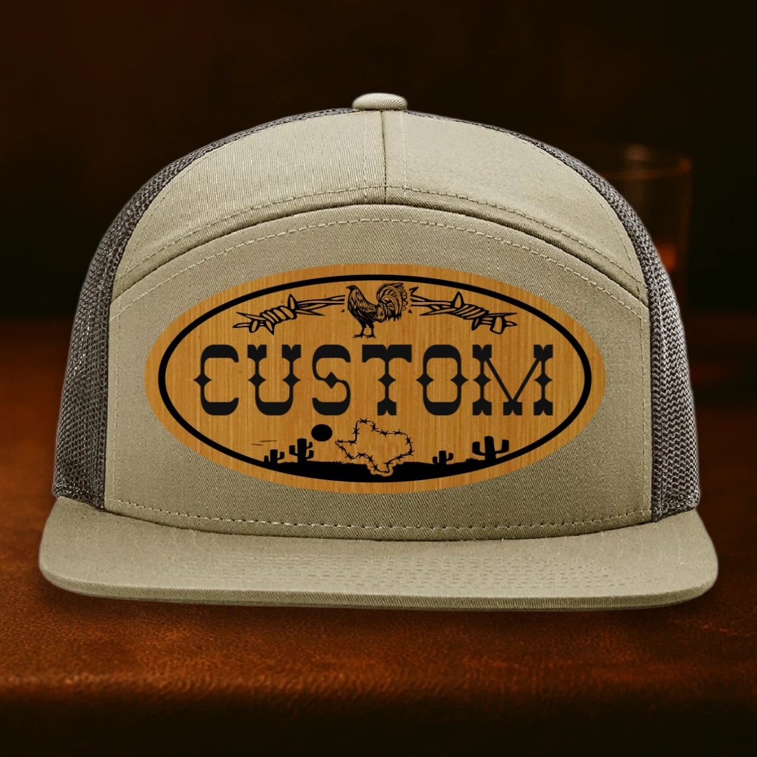 Lonestar Rooster Personalized Leather Patch Hat - Richardson 168 Pale Khaki To Loden