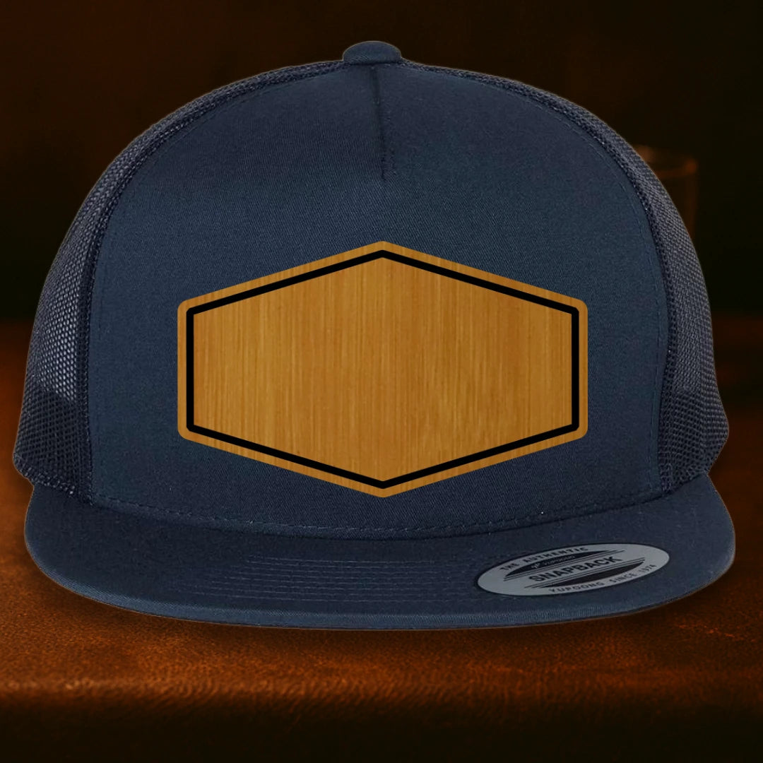 Upload Your Logo Custom Leather Patch Hat - Yupoong 6006 Navy