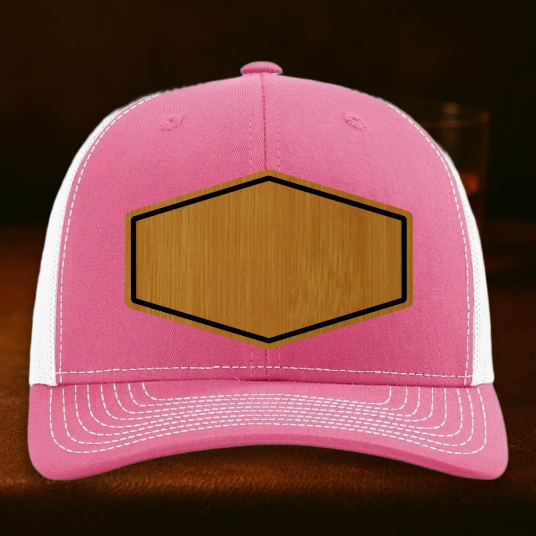 Upload Your Logo Custom Leather Patch Hat - Richardson 112 Hot Pink To White