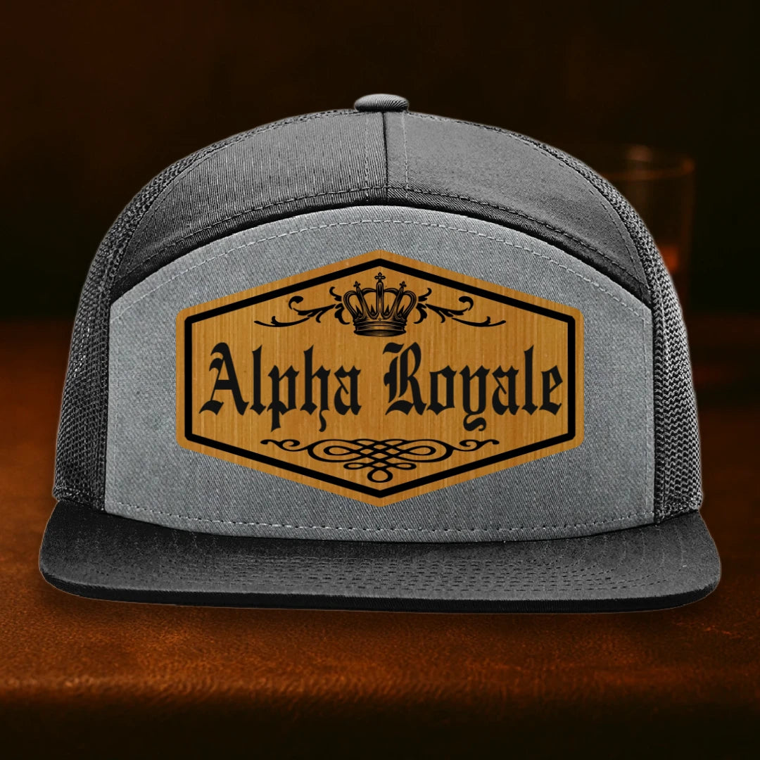 Alpha Royale Personalized Leather Patch Hat - Richardson 168 Heather Grey To Black