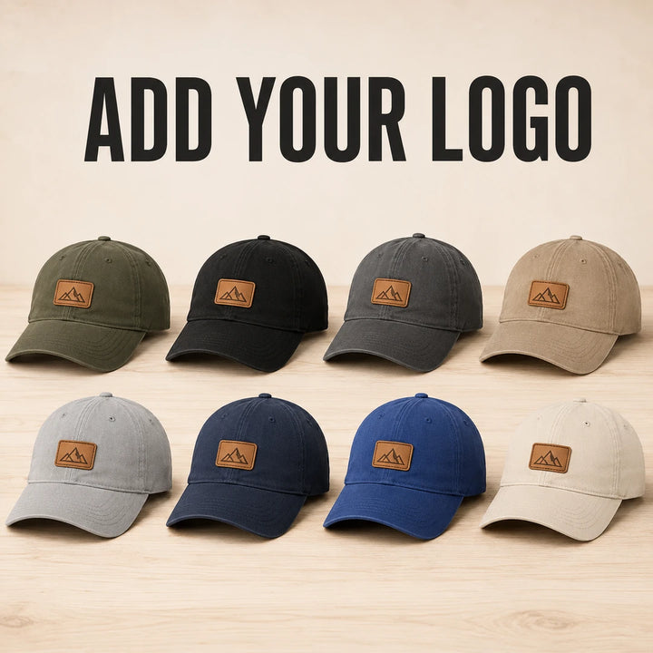 Custom Richardson 326 leather patch hats with your logo, available in eight colors