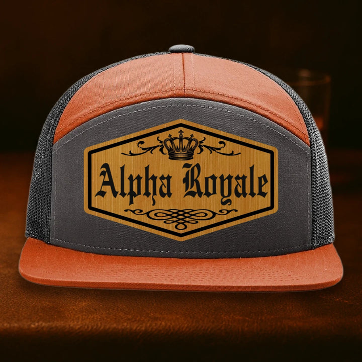 Alpha Royale Personalized Leather Patch Hat - Richardson 168 Charcoal To Burnt Orange To Black