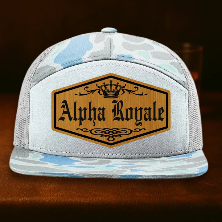 Alpha Royale Personalized Leather Patch Hat - Richardson 168P Saltwater Duck Camo To Ice Grey