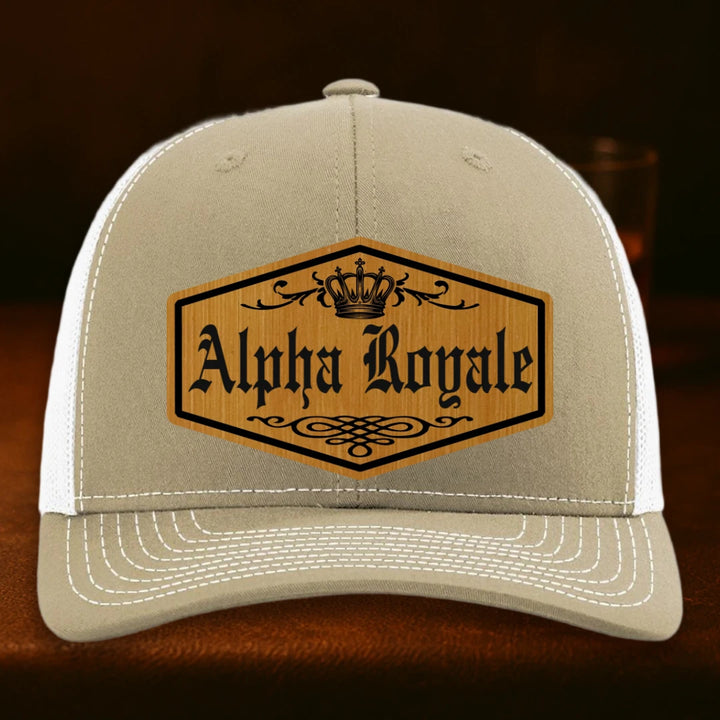 Alpha Royale Personalized Leather Patch Hat - Richardson 112 Khaki To White
