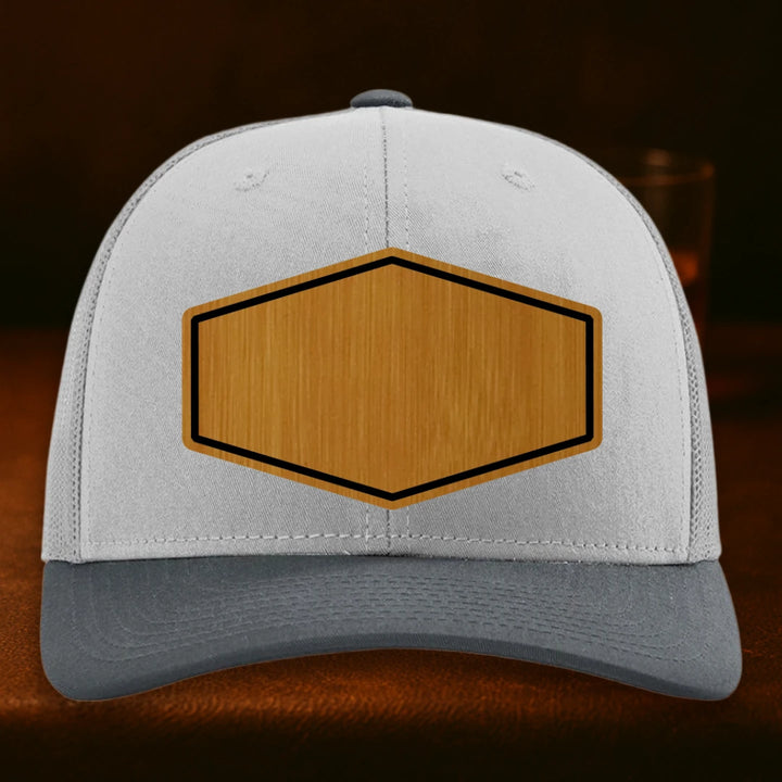 Upload Your Logo Custom Leather Patch Hat - Richardson 112 Light Grey To Gunmetal Combo