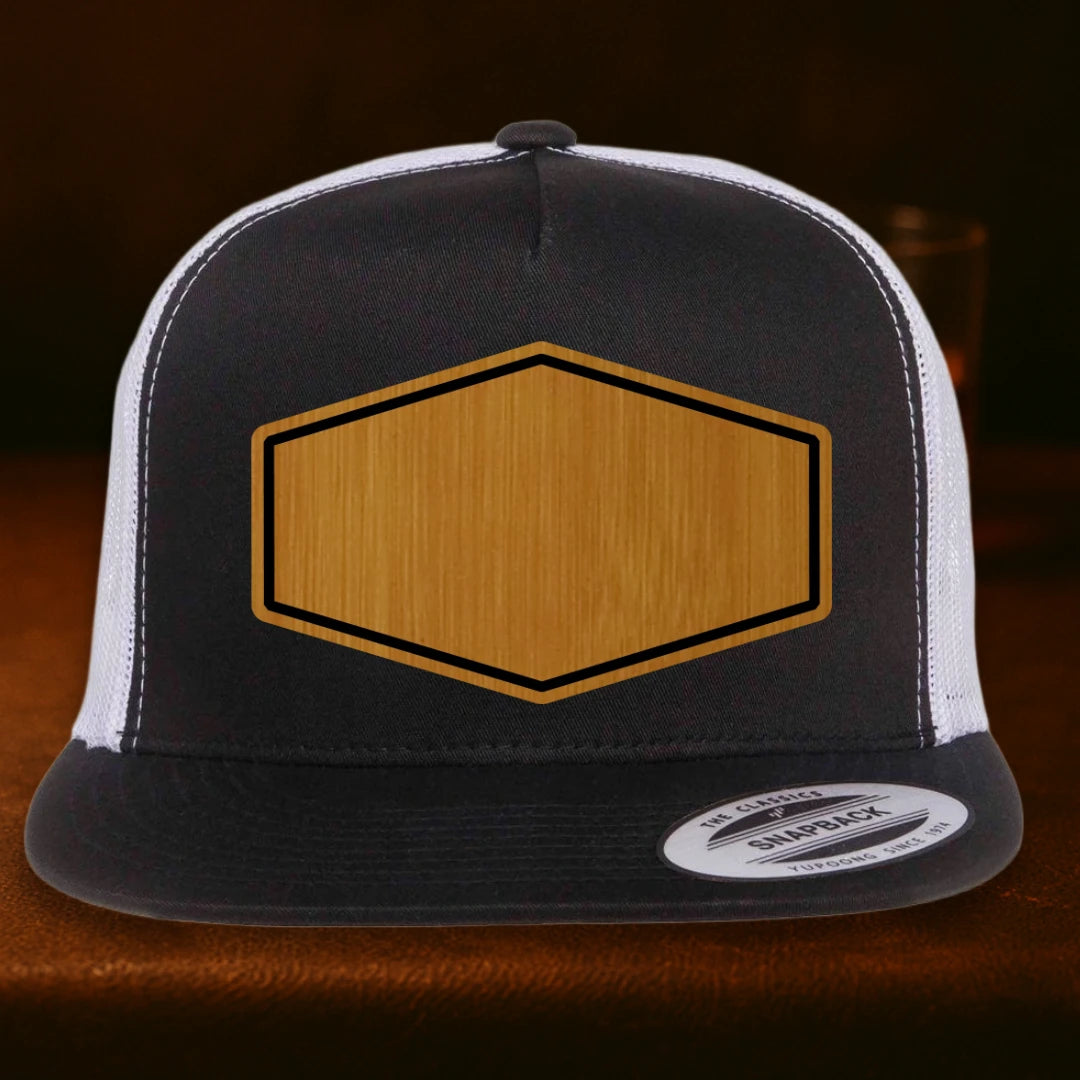 Upload Your Logo Custom Leather Patch Hat - Yupoong 6006 Black To White