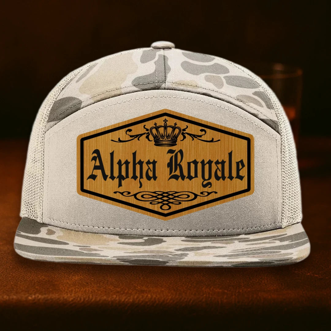 Alpha Royale Personalized Leather Patch Hat - Richardson 168P Harvest Duck Camo To Sandstone