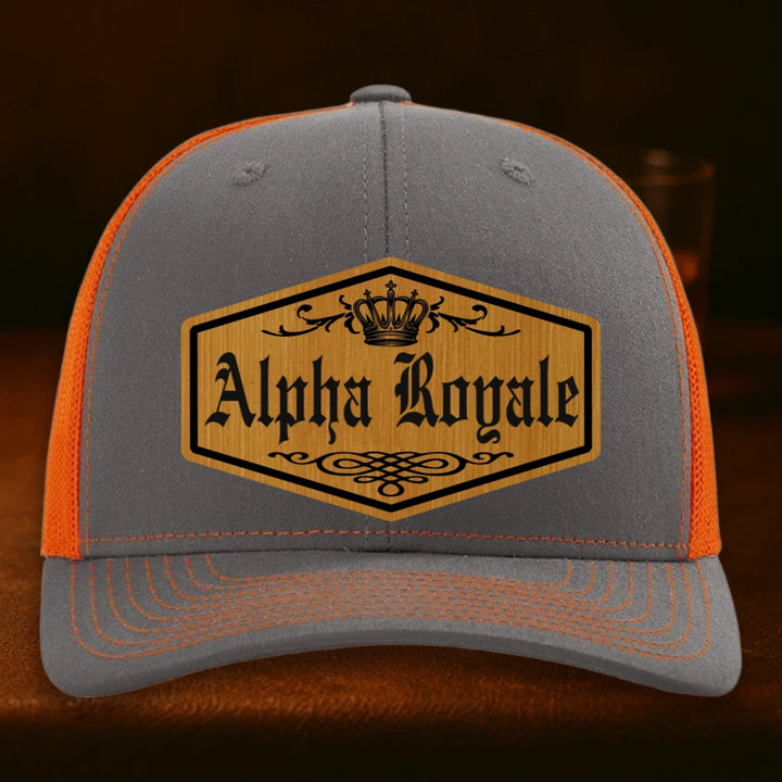 Alpha Royale Personalized Leather Patch Hat - Richardson 112 Charcoal To Orange