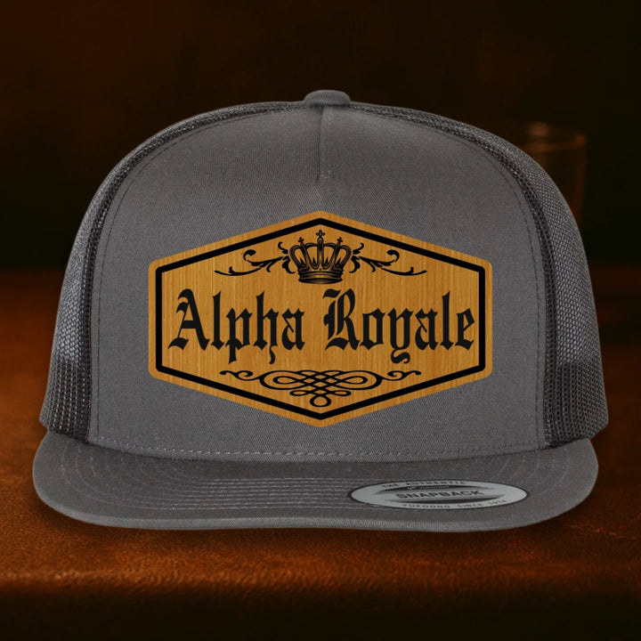 Alpha Royale Personalized Leather Patch Hat - Yupoong 6006 Charcoal To Black