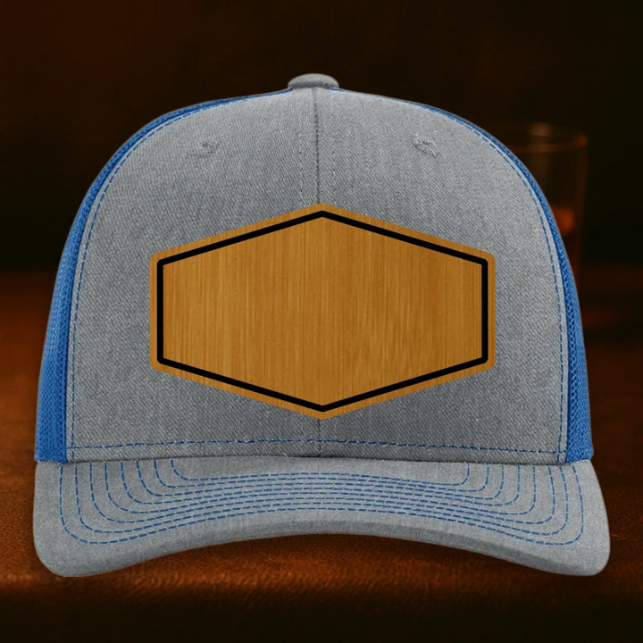 Upload Your Logo Custom Leather Patch Hat - Richardson 112 Heather Grey To Royal