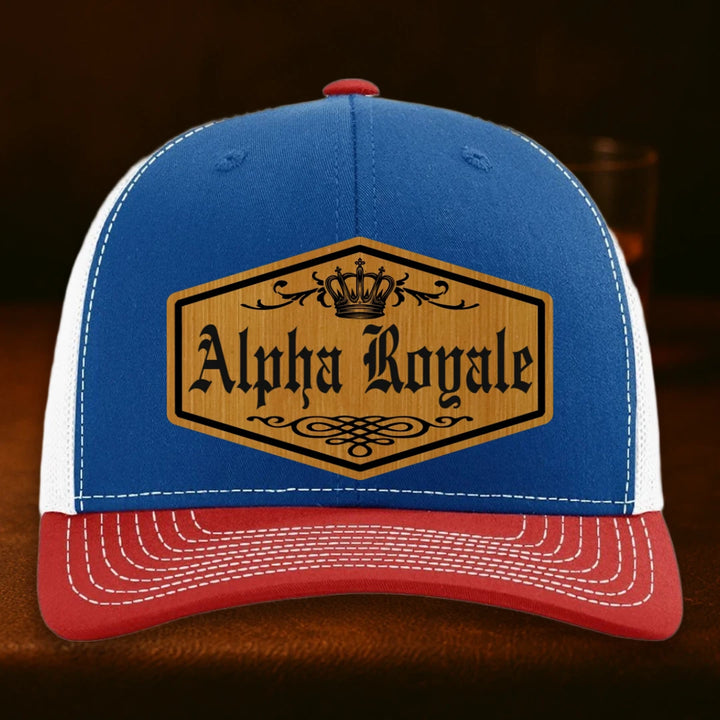 Alpha Royale Personalized Leather Patch Hat - Richardson 112 Royal To White To Red