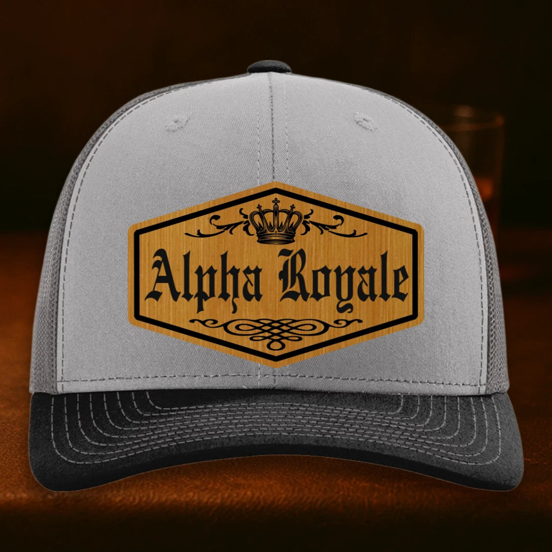 Alpha Royale Personalized Leather Patch Hat - Richardson 112 Grey To Charcoal To Black