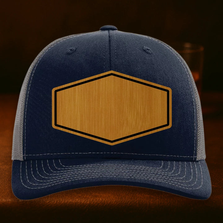 Upload Your Logo Custom Leather Patch Hat - Richardson 112 Navy To Charcoal
