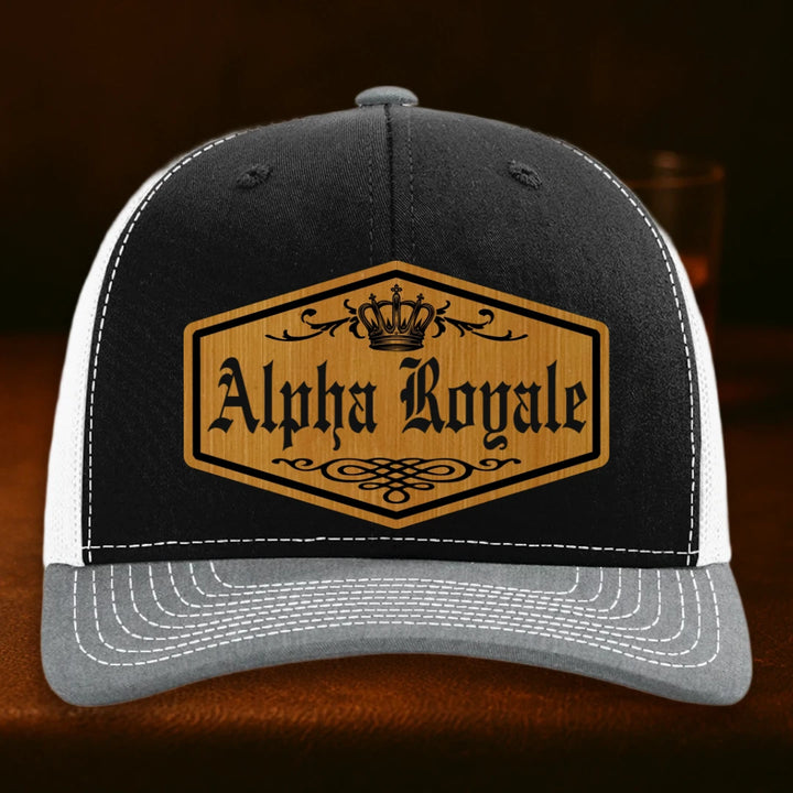 Alpha Royale Personalized Leather Patch Hat - Richardson 112 Black To White To Heather Grey