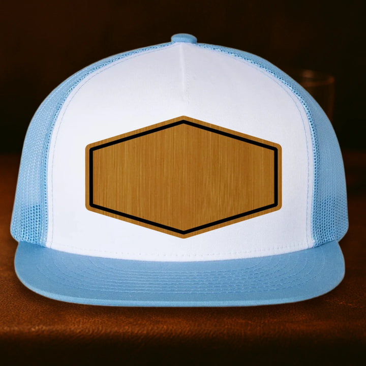 Upload Your Logo Custom Leather Patch Hat - Yupoong 6006 Carolina Blue To White To Carolina Blue