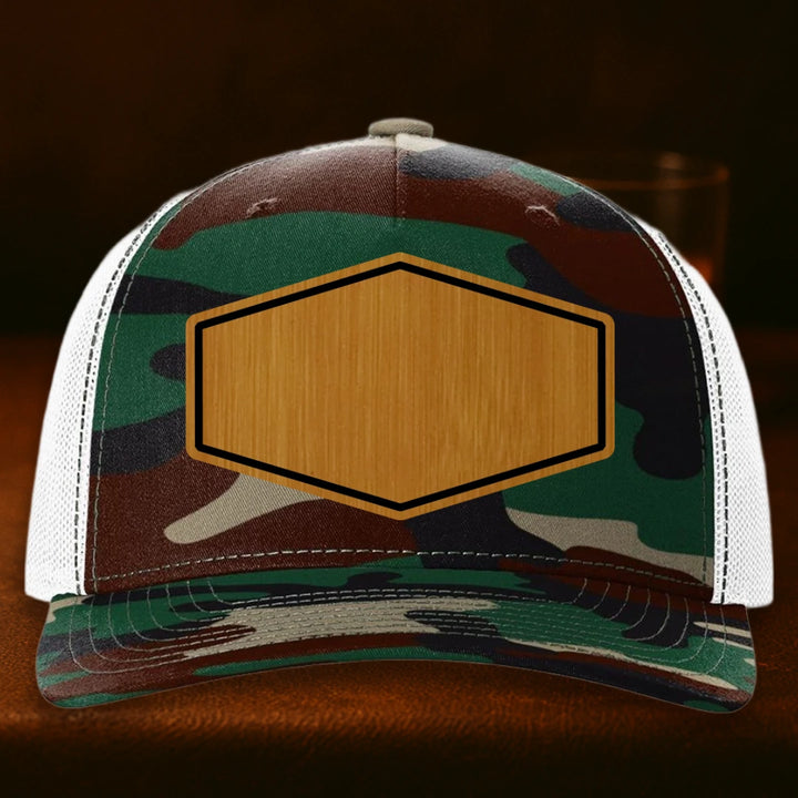 Upload Your Logo Custom Leather Patch Hat - Richardson 112PFP Green Camo To White
