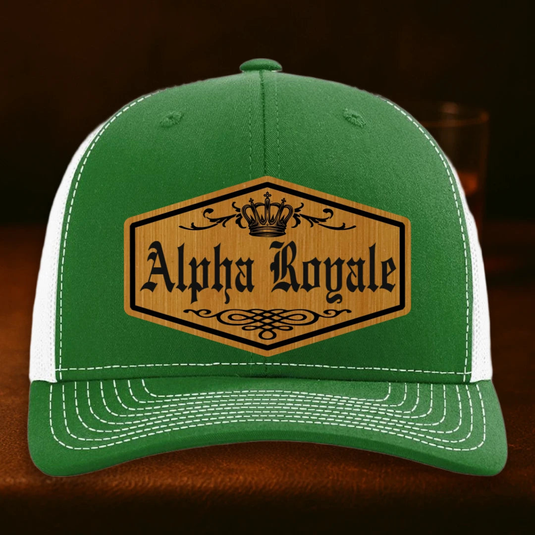 Alpha Royale Personalized Leather Patch Hat - Richardson 112 Kelly To White