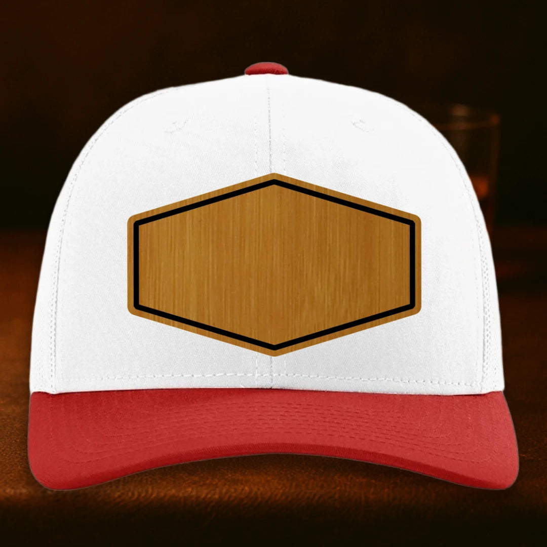 Upload Your Logo Custom Leather Patch Hat - Richardson 112 White To Red Combo